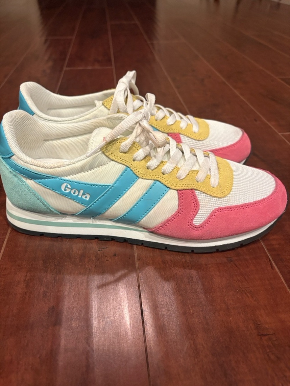 Gola Women's White Sneakers with Pink, Blue & Yellow Accents